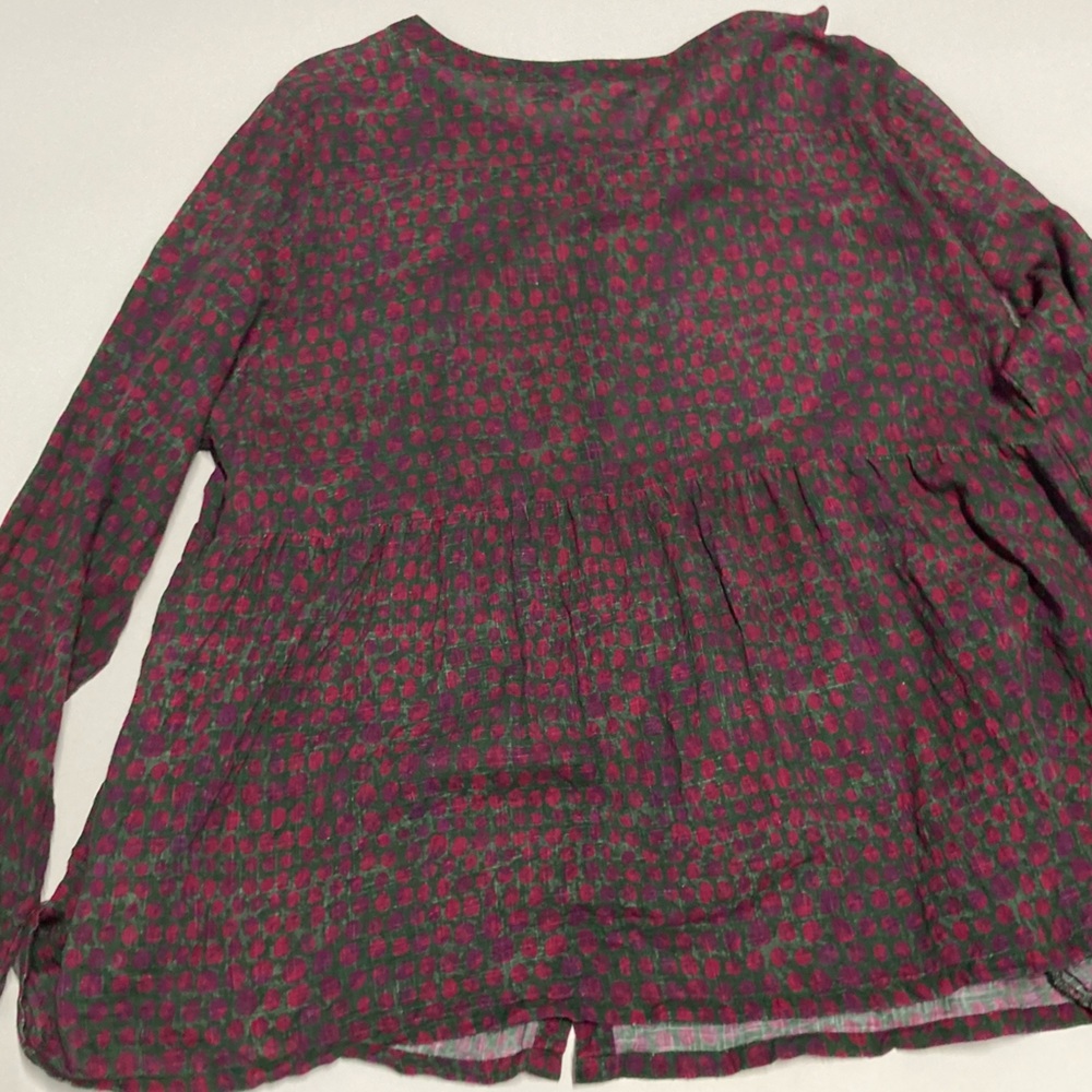 Gudrun Sjoden Ottillia Blouse Button Down Tunic Top Green Red Petals XL - Picture 12 of 15